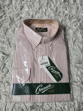 Vintage Crocodile Men’s Dress Shirt 15 1/2 32 White Striped NOS Long Sleeve